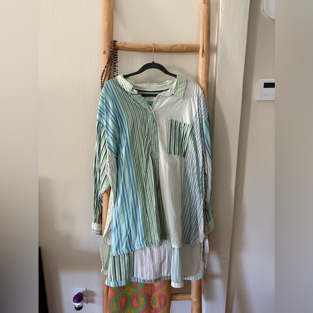 Maeve Green and Blue Striped Beach Coverup